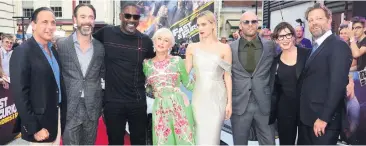  ??  ?? All-star line-up: from left, Steven Chasman, Chris Morgan, Idris Elba, Helen Mirren, Vanessa Kirby, Jason Statham, Kelly McCormick and David Leitch