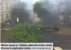  ?? FOTO: FB VOLIMO OSIJEK ?? Močno neurje je v Osijeku odkrivalo strehe, lomilo drevesa in poplavljal­o stavbe.