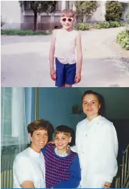  ??  ?? Top: Izidor in front of his orphanage in June 1991, four months before the Ruckels adopted him. Bottom: Eleven-year- old Izidor meets Marlys Ruckel for the first time in Romania, with one of the orphanage workers