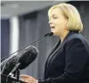  ?? PHOTO: GETTY IMAGES ?? Law change . . . National Party leader Judith Collins delivers her State of the Nation speech in Auckland yesterday.