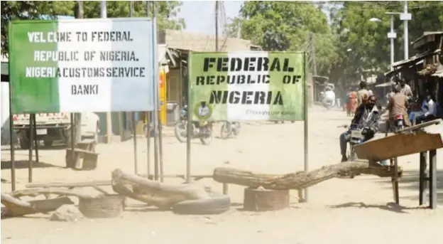  ??  ?? Customs post at Banki, a town near the border between Cameroon and Nigeria in Borno State