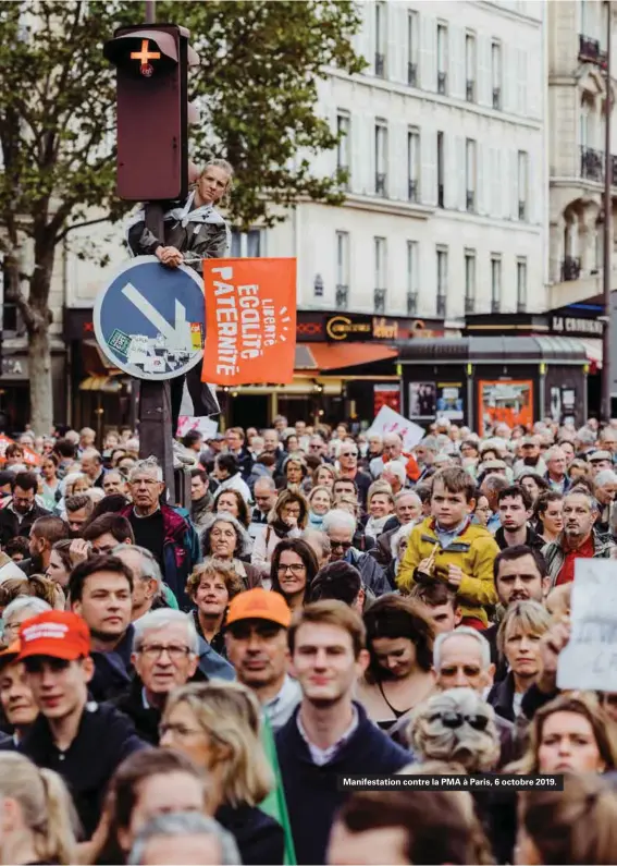 ??  ?? Manifestat­ion contre la PMA à Paris, 6 octobre 2019.