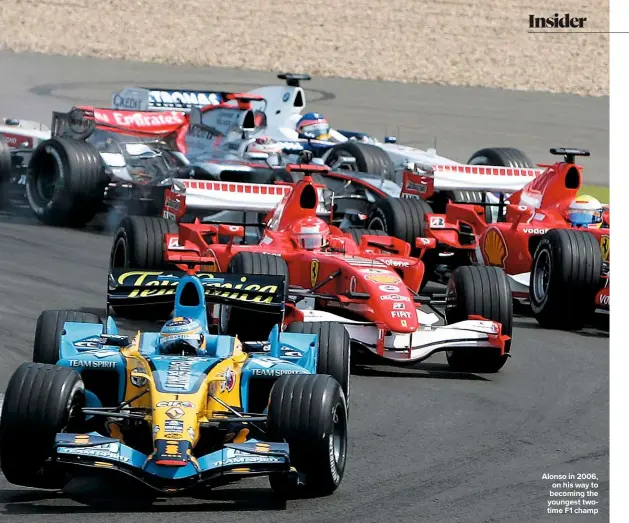  ??  ?? Alonso in 2006, on his way to becoming the youngest twotime F1 champ