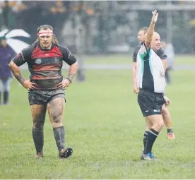  ??  ?? Napier referee Marty Hantz stays smiling as the game presses on