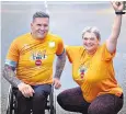  ?? ?? Dynamic duo: Bryony ran alongside David Weir, the legendary Paralympia­n, last week