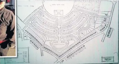  ?? The original 1946 plan for the Scott Estate and, inset, Bill Huyton, chairman of the ODFHS, with the Court 8 sign in its planned new location ??