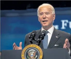  ?? EVAN VUCCI / AP ?? President Biden speaks during an event on American manufactur­ing, in the South Court Auditorium on the White House complex, Monday.