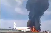  ?? — PTI ?? China’s Tibet Airlines with 122 people onboard veered off the runway and caught fire while taking off in the country’s southwest Chongqing city.