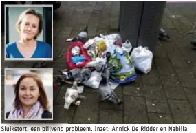  ?? FOTO'S WIM HENDRIX, JVDP, BART DEWAELE ?? Sluikstort, een blijvend probleem. Inzet: Annick De Ridder en Nabilla Ait Daoud, beiden N-VA.