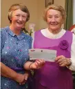  ??  ?? Tessie’s daughter Theresa presents her with the Centenaria­n Bounty Cheque which she received from President Michael D Higgins.