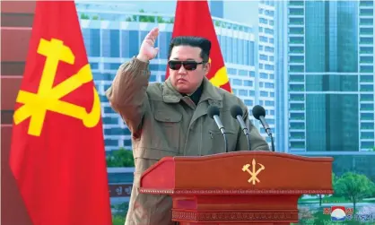  ?? Photograph: KCNA/EPA ?? North Korean leader Kim Jong-un speaking at a ceremony on Saturday. His government has been urged to end the ‘phase of provocatio­n’ that has seen it conduct seven missile tests recently.