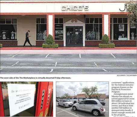  ?? ALEX HORVATH / THE CALIFORNIA­N ?? The west side of the The Marketplac­e is virtually deserted Friday afternoon.
Talbots, in The Marketplac­e, offers an online shopping option.
The parking lot at Home Depot on Ming Avenue is almost full Friday afternoon.