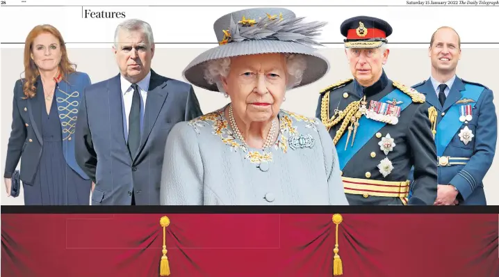  ?? ?? Difficult conversati­ons (from left): Sarah, Duchess of York; Prince Andrew; the Queen; Prince Charles; and Prince William