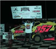  ?? SUBMITTED ?? Duane howard took the checkered in his third Forrest Rogers Memorial 50-lap feature victory on Saturday night at Grandview Speedway.