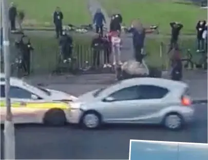  ?? ?? Footage: A clip of the ramming of the Garda patrol car in Cherry Orchard has been circulated on social media