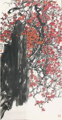  ?? 69cmX138cm 2020年 ?? 中国画作品《一树红梅报春来》