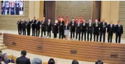  ??  ?? UMIT BEKTAS/REUTERS Turkish President Recep Tayyip Erdogan poses with his new cabinet at the Presidenti­al Palace in Ankara, Turkey, on July 9, 2018.