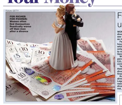  ?? Picture: GETTY ?? FOR RICHER FOR POORER: Women often find themselves finanicall­y worse off than men after a divorce