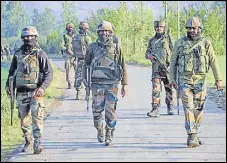  ?? ANI ?? Army personnel near the encounter site at Khul Chohar area in Anantnag district on Monday.