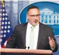  ?? AP PHOTO/ANDREW HARNIK ?? Education Secretary Miguel Cardona speaks during a press briefing Wednesday at the White House.