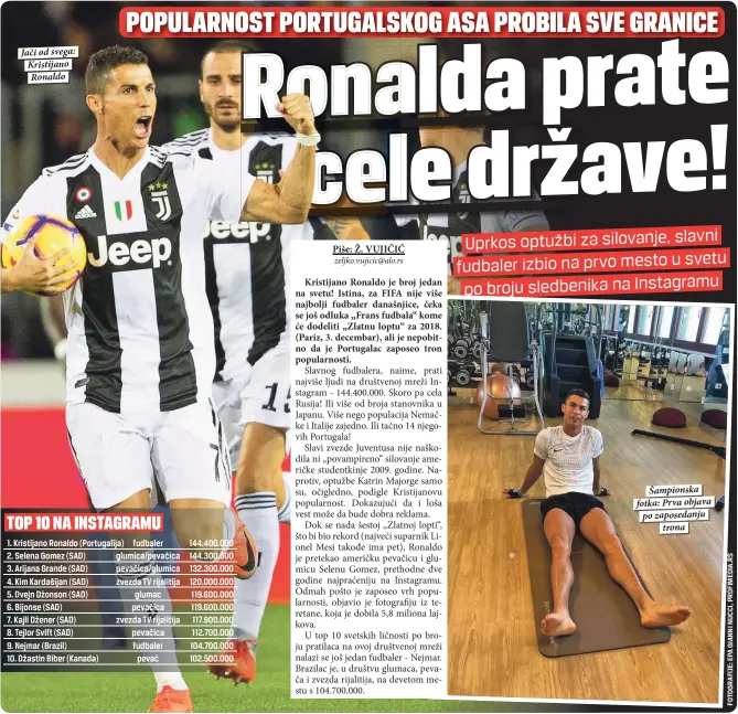  ??  ?? Jači od svega: Kristijano Ronaldo
Šampionska fotka: Prva objava po zaposedanj­u
trona