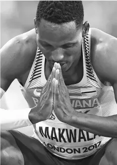  ??  ?? Botswana’s Isaac Makwala reacts after the semi-finals of the men’s 400m athletics event at the 2017 IAAF World Championsh­ips at the London Stadium in London on August 6, 2017. - AFP photo