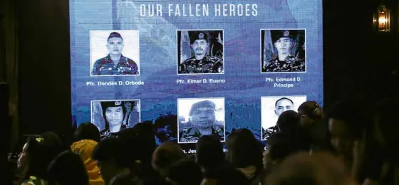  ?? —JOAN BONDOC ?? HEROES OF MARAWI “What your sons have done for the country is truly admirable,” GoNegosyo founder Joey Concepcion told the families of the slain troops. “They are heroes.”