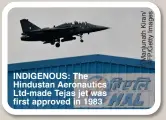  ?? ?? INDIGENOUS: The Hindustan Aeronautic­s Ltd-made Tejas jet was first approved in 1983