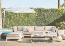  ?? PIEDRa OUTDOOR FURNITURE COLLECTION ?? Choosing neutral-coloured pool and patio furnishing­s inspired by natural surroundin­gs creates a sophistica­ted resort look to your backyard and allows the pool to be the centre of your outdoor entertaini­ng space.