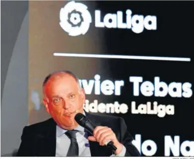 ?? JORGE NÚÑEZ / EFE ?? Javier Tebas, en un acto de LaLiga en su expansión de la marca del fútbol español.