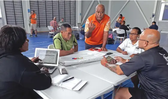  ??  ?? From left, Vela Naucukidi, Henry Yee, Josaia Tuinamata, Della Shaw-Elder and Henry Elder at the Sports Safe Fiji workshop at the Vodafone Arena, Suva, on June 12, 2020. Photo: Sereana Salalo