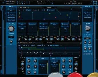  ??  ?? MAIN TOOLBAR Adjust Dry and Wet levels, access presets and more PRE FX INSERTS Process the input signal with up to four effects/plugins BASE DELAY Set the Pattern and Feedback Loop timeline range LOOPS TIMELINE Set the predelay and delay times for two...