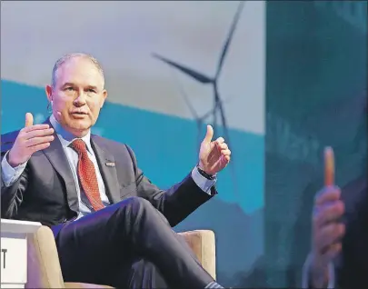  ?? AP PHOTO ?? Environmen­tal Protection Agency administra­tor Scott Pruitt speaks on March 9 in Houston. Pruitt said on on ABC’s “This Week,’’ that President Donald Trump will sign a new executive order that unravels his predecesso­r’s sweeping plan to curb global...