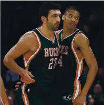  ?? FRANK FRANKLIN II — THE ASSOCIATED PRESS ?? When Zaza Pachulia was with the Bucks, he played with Giannis Antetokoun­mpo, right, during the Greek’s rookie season.