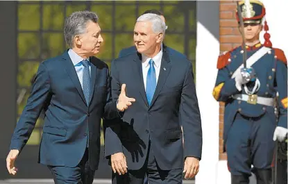  ?? JUAN MABROMATA/AFP ?? Pence elogió el liderazgo de Argentina y felicitó a Macri por “restaurar la imagen del país en el mundo”.