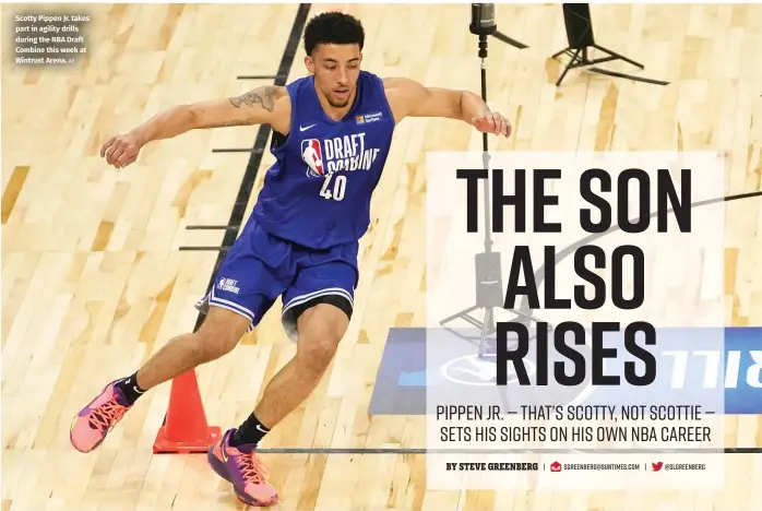  ?? AP ?? Scotty Pippen Jr. takes part in agility drills during the NBA Draft Combine this week at Wintrust Arena.