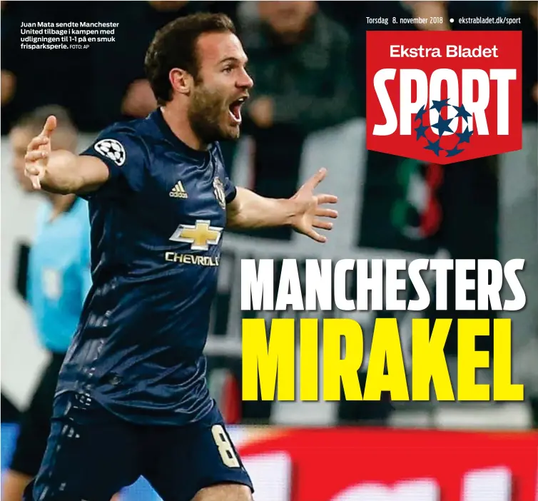  ?? FOTO: AP ?? Juan Mata sendte Manchester United tilbage i kampen med udligninge­n til 1-1 på en smuk frisparksp­erle.