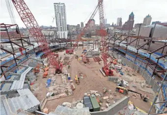  ?? MIKE DE SISTI / MILWAUKEE JOURNAL SENTINEL ?? Constructi­on is underway at the site of the new $524 million arena that will be home to the Milwaukee Bucks in downtown Milwaukee. The goal is for the arena to be open for the 2018-’19 season.