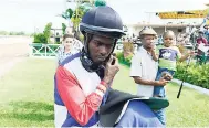  ??  ?? Apprentice Linton Steadman going to the scale after winning aboard AURELIA’S SUMMER last Saturday.