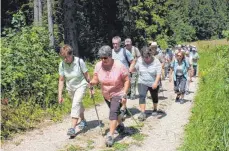  ??  ?? Wald, Feld und Wiese: Unterschie­dliche Landschaft­sbilder prägten den Charakter der Wanderung.