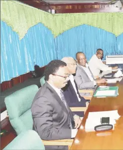  ?? (Ministry of the Presidency photo) ?? President David Granger and Leader of the Opposition, Bharrat Jagdeo meet. Also present at the meeting were Minister of State, Joseph Harmon, Attorney General, Minister Basil Williams, Member of Parliament, Anil Nandlall.