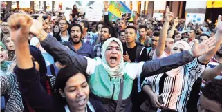  ??  ?? Protesters, in this file photo, take part in a rally in Rabat to protest the death of a fishmonger. (Reuters)