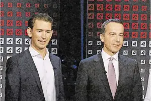  ?? BILD: SN/APA ?? Sebastian Kurz und Christian Kern treffen einander derzeit häufig in TVStudios. Am Sonntag traten sie im ORF wie auch auf Puls 4 auf.