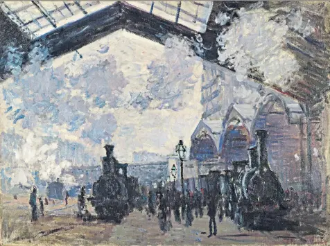  ??  ?? Full speed ahead: Monet’s The Saintlazar­e Railway Station (1877)