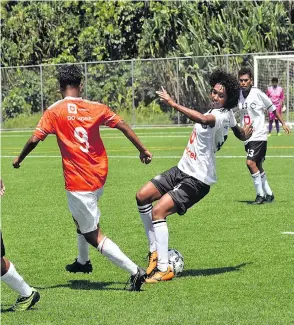  ?? Photo: Fiji FA Media ?? Suva defend against Rewa in the Digicel Super Women’s League clash at the Uprising Sports Complex in Pacific Harbour, Deuba, on March 28, 2021.