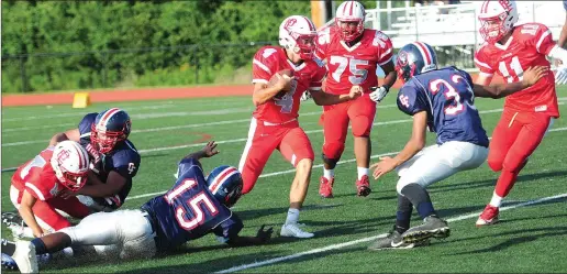  ?? Photo by Ernest A. Brown ?? Central Falls is counting on the likes of senior defensive end Stephawn Lockley (33) and junior linebacker Darryl Fleurantin (15) to lead the defense this season.