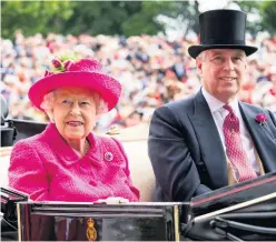  ??  ?? Problem child: the Queen with the Duke of York at Royal Ascot in 2017, and below, Prince Andrew with 17-year-old Virginia Roberts in 2001