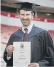  ??  ?? University of Sunderlabd graduate Harry Carr with his award. Picture by David Wood