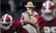  ?? ALBERT CESARE — THE MONTGOMERY ADVERTISER VIA AP ?? Alabama head coach Nick Saban looks on during the team’s practice Saturday at Mercedes-Benz Stadium in Atlanta. The Crimson Tide face Georgia in the national championsh­ip on Monday.