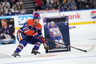  ?? (Nathan Denette/the Canadian Press via AP) ?? Edmonton Oilers’ Connor Mcdavid navigates the course Friday during the NHL All-star hockey skills competitio­n’s stick handling section, in Toronto.